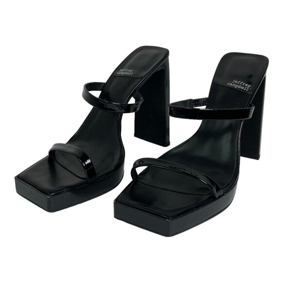 Jeffrey Campbell Hustler Platform Sandals Black Size 9.5 Square Toe Shoes Patent - Picture 5 of 13